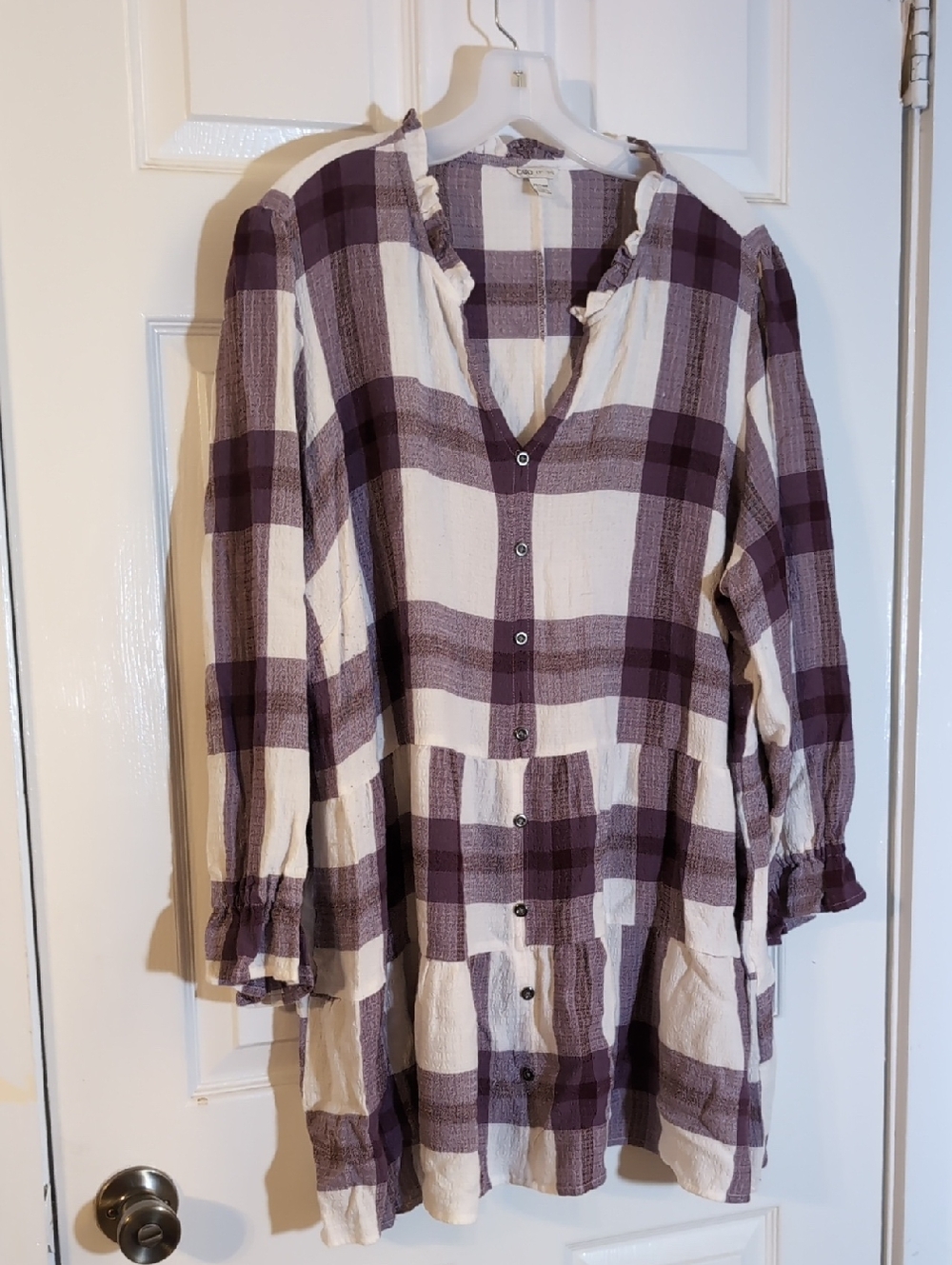 Cato Purple and Cream Plaid Tunic